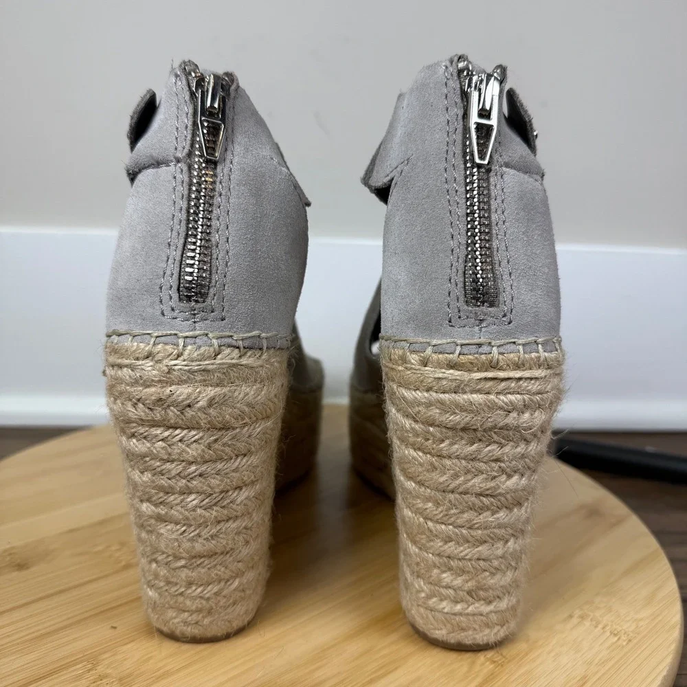 Dolce Vita Espadrille Wedge Sandals Womens 7.5 Grey Suede Studded Boho Summer
